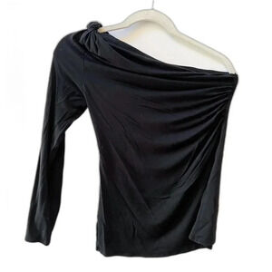Sophie Max Womens Black One Shoulder Long Sleeve Blouse Sz Large